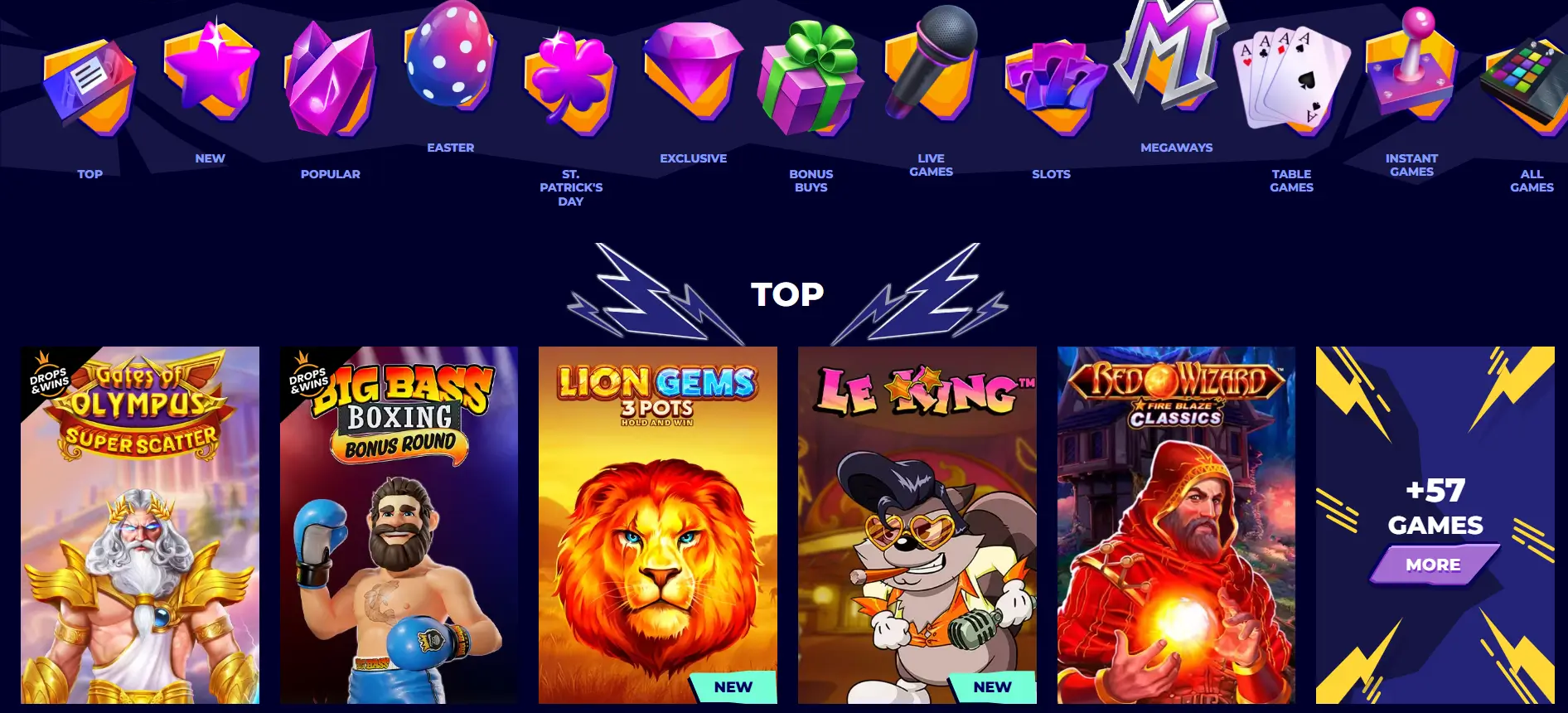 Lobby de tragaperras MrPacho Casino con las tragaperras online más populares y categorías de juegos